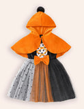 Halloween Polka Dot Tulle Dress Cape Two-piece Set