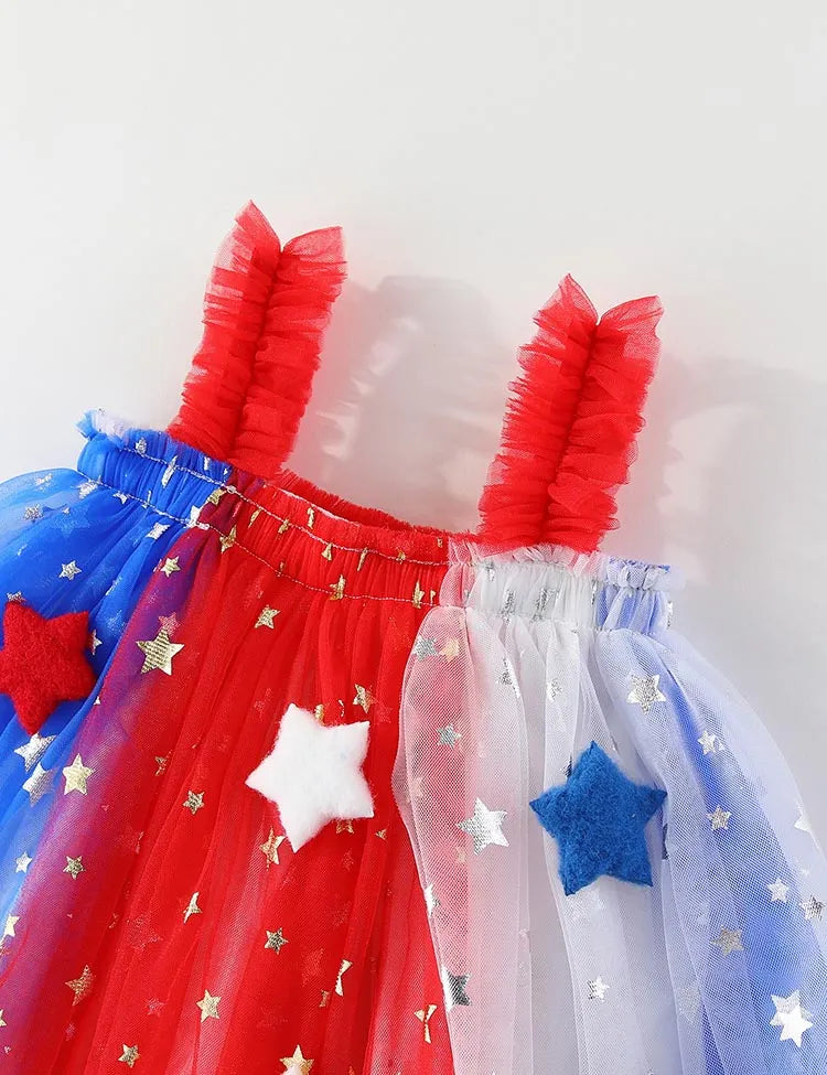 Independence Day Contrast Star Suspender Tulle Dress