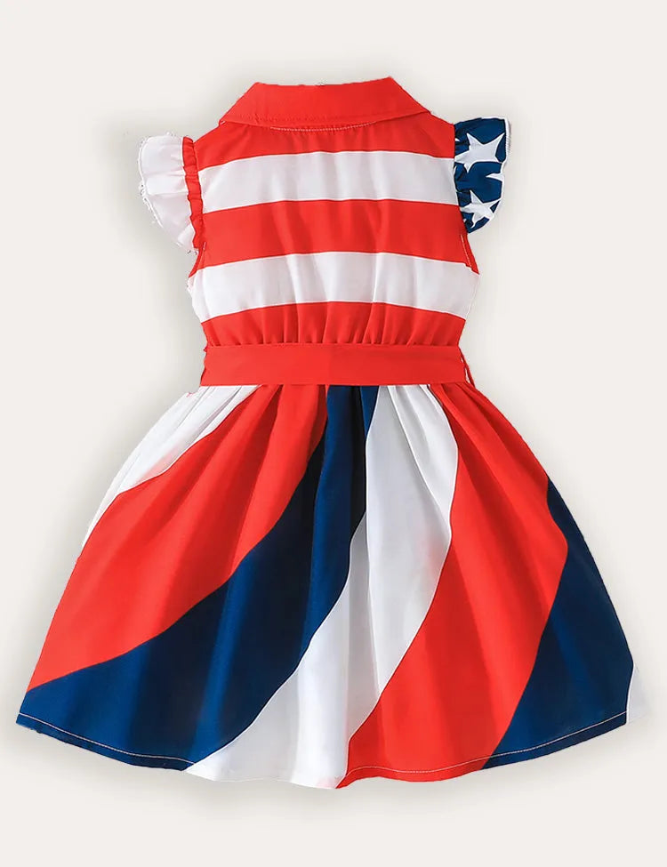 Independence Day Bow Fly-sleeved Dress