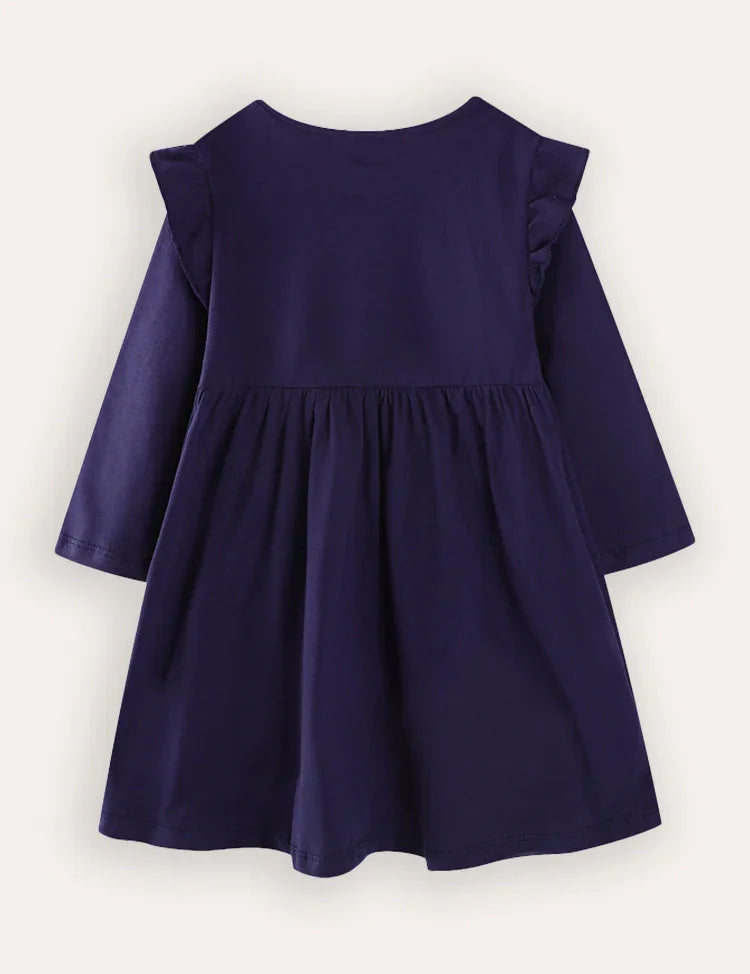 Cute Pony Embroidered Long-sleeved Dress