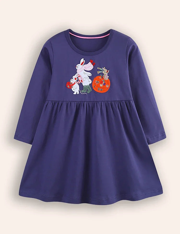 Halloween Bunny Pumpkin  Long SleevAppliquées Dress