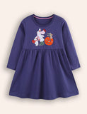 Halloween Bunny Pumpkin  Long SleevAppliquées Dress