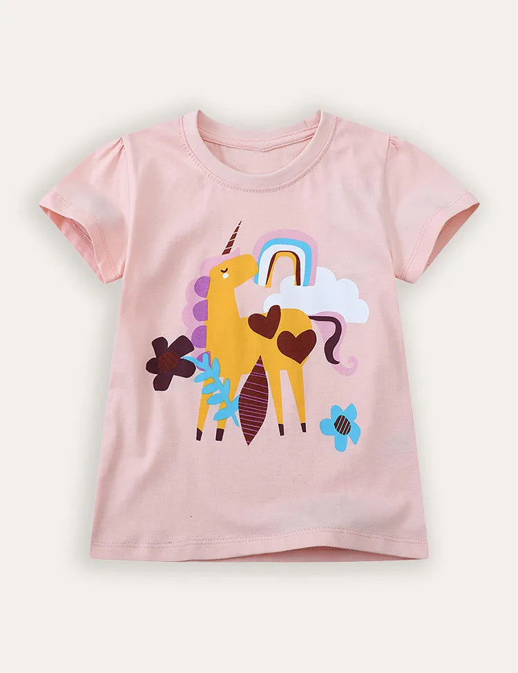 Cute Unicorn Print Short-sleeved T-shirt