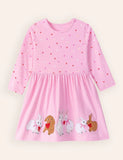Cute Bunny Applique Long Sleeve Dress