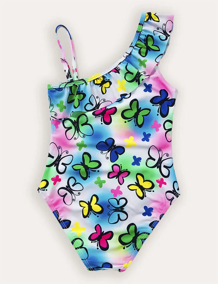 Butterfly Print One Shoulder Swimsuit