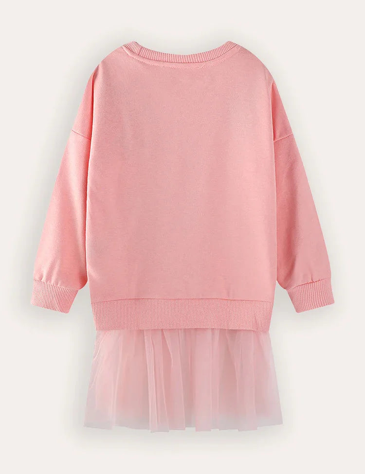 Rabbit Bird Embroidery Long Sleeve Sweater Dress