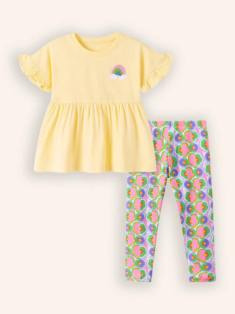 Cloud Applique Short-sleeved T-shirt and Printed Leggings Set