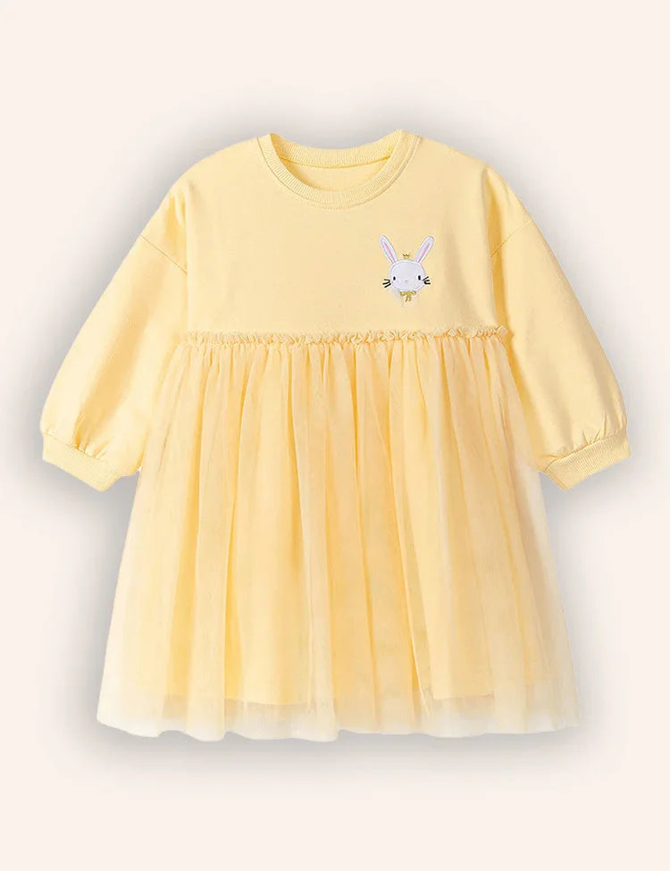 Cute Bunny Appliqué Long Sleeves Tulle Dress