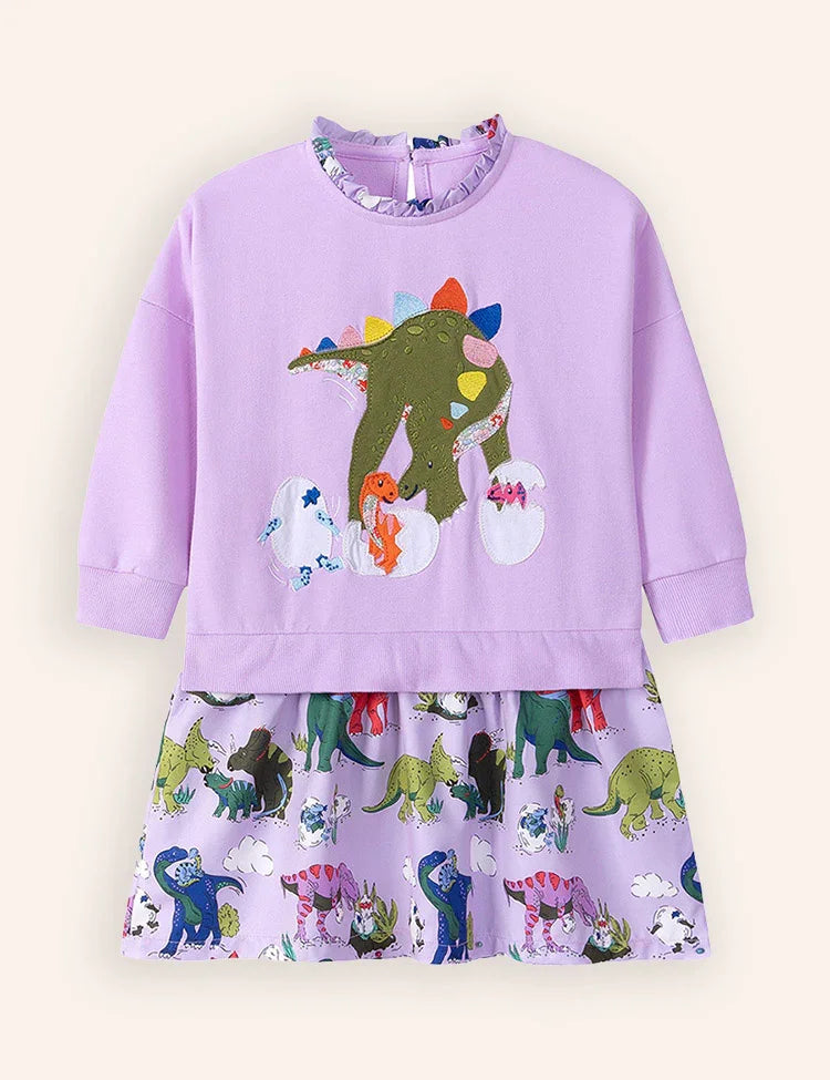 Cute Dinosaur Print Long-sleeved Dress