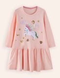 Unicorn Embroidered Long Sleeve Dress