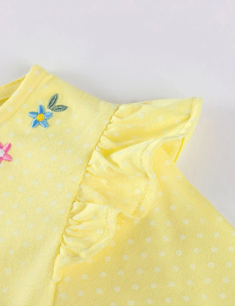 Floral Bunnies Appliqué Long Sleeve Dress