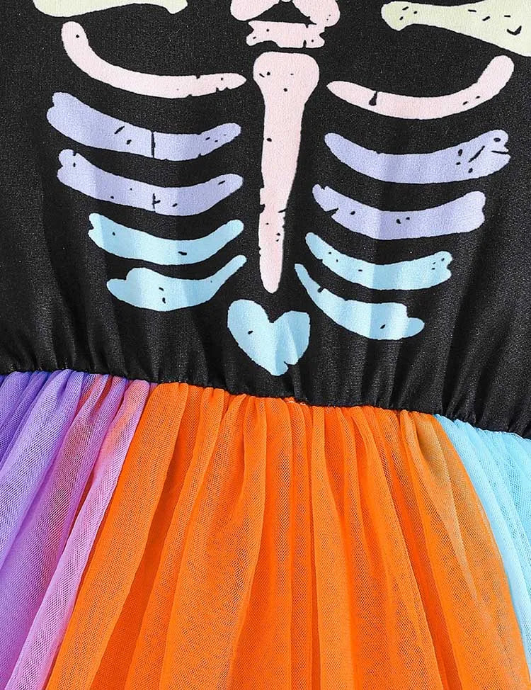 Halloween Colored Skeleton Tulle Dress