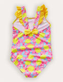 Lemon Print Ruffled Bow One-piece Swimsuit