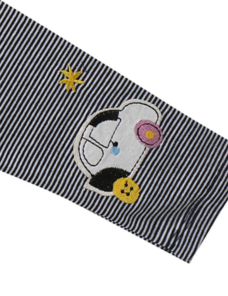 Cotton Car Applique Striped Leggings