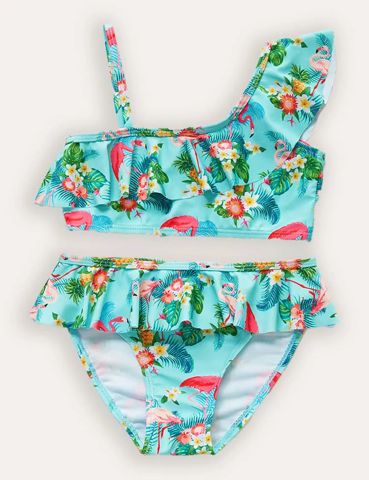 Flamingo Ruffled Split Swimsuit