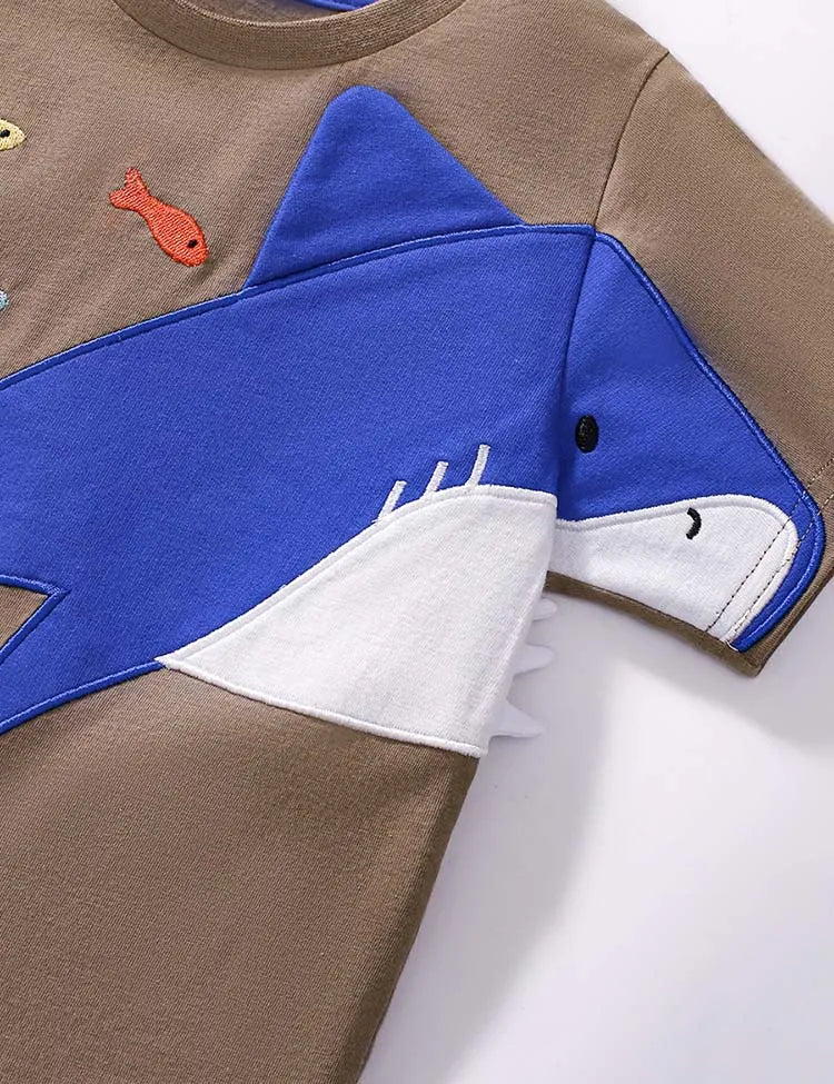 Shark Applique Short Sleeve T-Shirt and Shorts Set