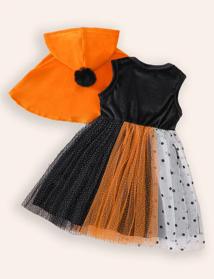 Halloween Polka Dot Tulle Dress Cape Two-piece Set