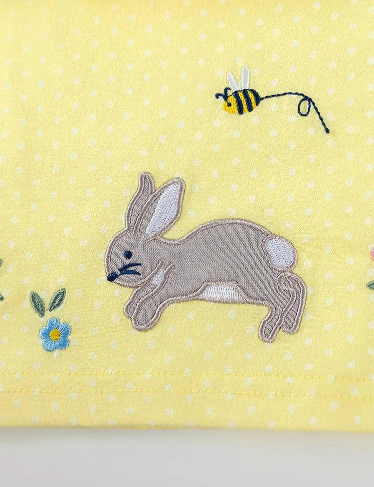 Floral Bunnies Appliqué Long Sleeve Dress