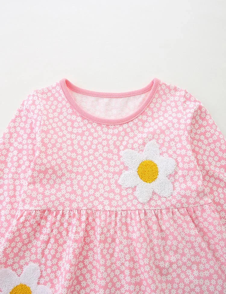 Flower Appliqué Long Sleeves Dress