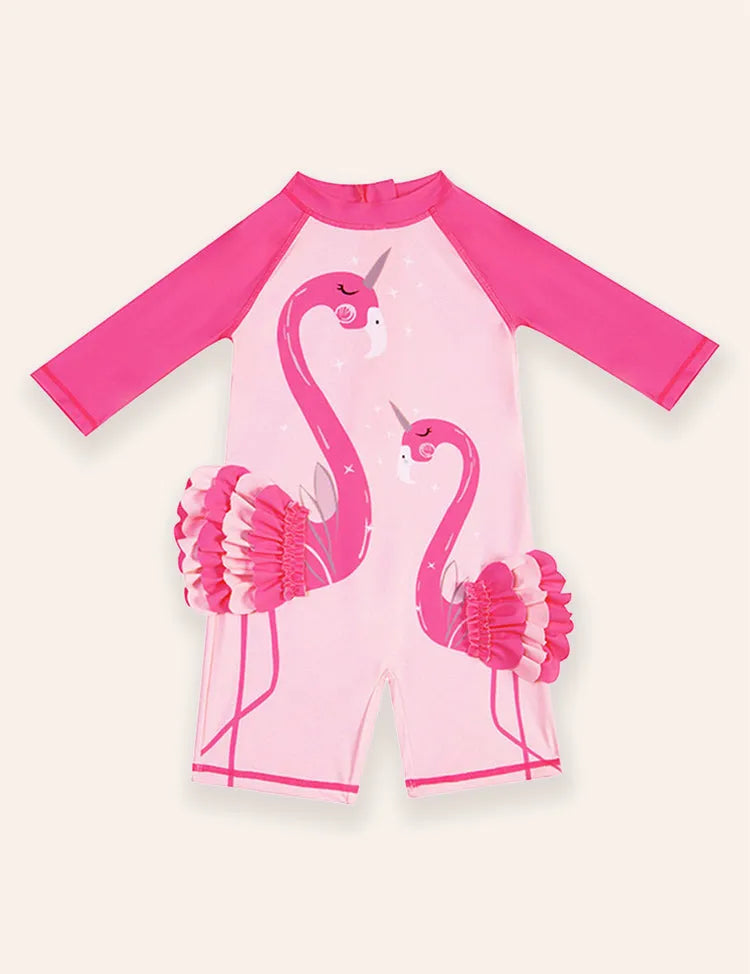 Cute Flamingo Long-sleeved Swimsuit