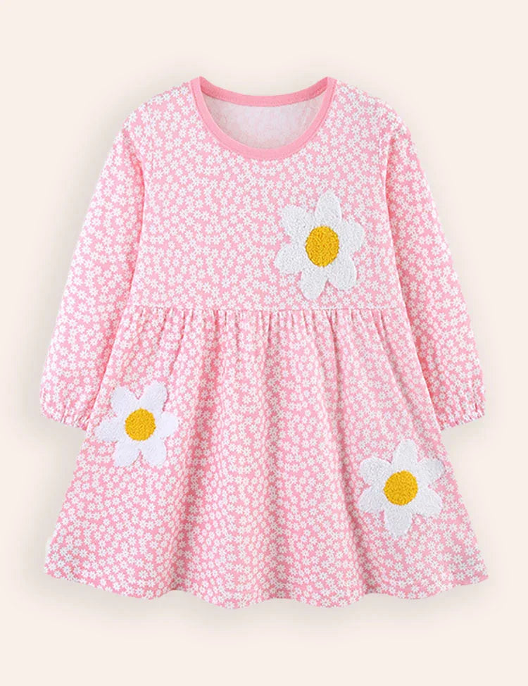 Flower Appliqué Long Sleeves Dress