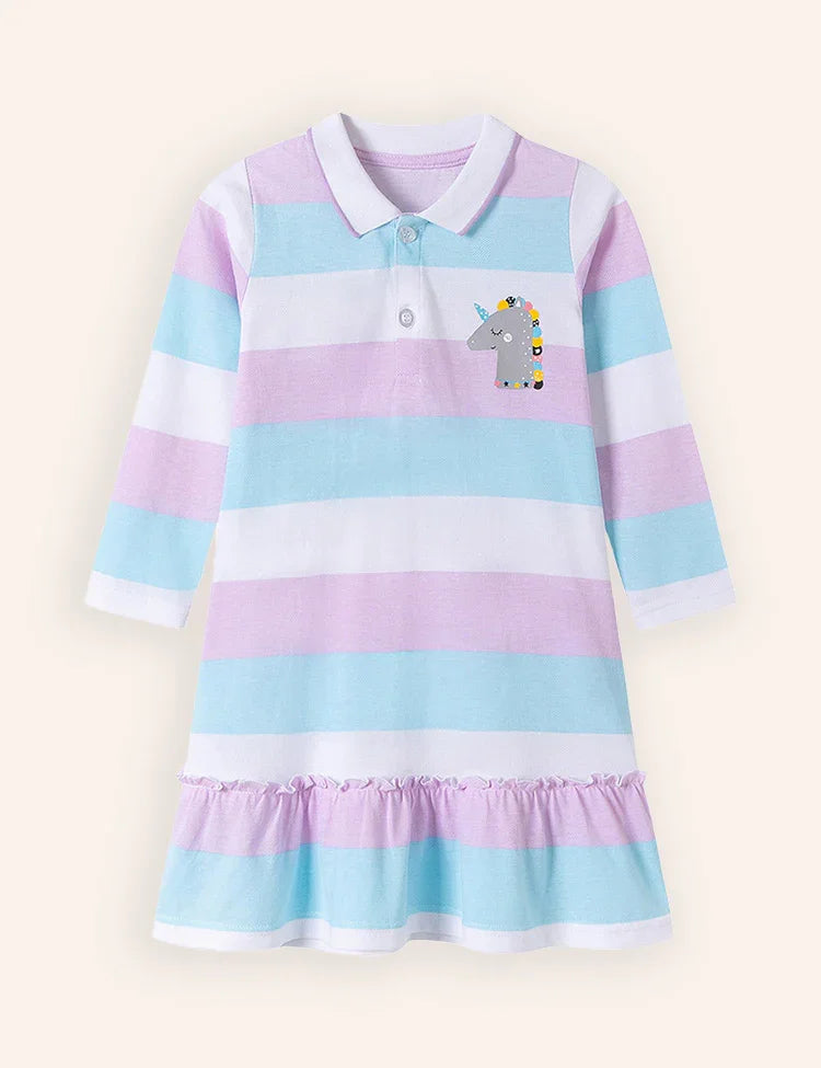 Cartoon Striped Pony Long Sleeve Dress