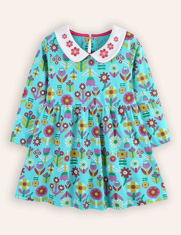 Flower Print Long-sleeved Princess Dress