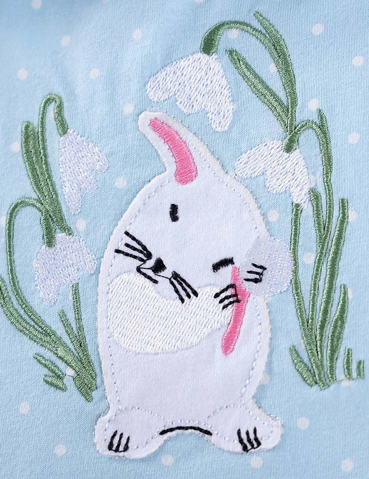 Cute Bunnies Appliqué Long Sleeves Dress