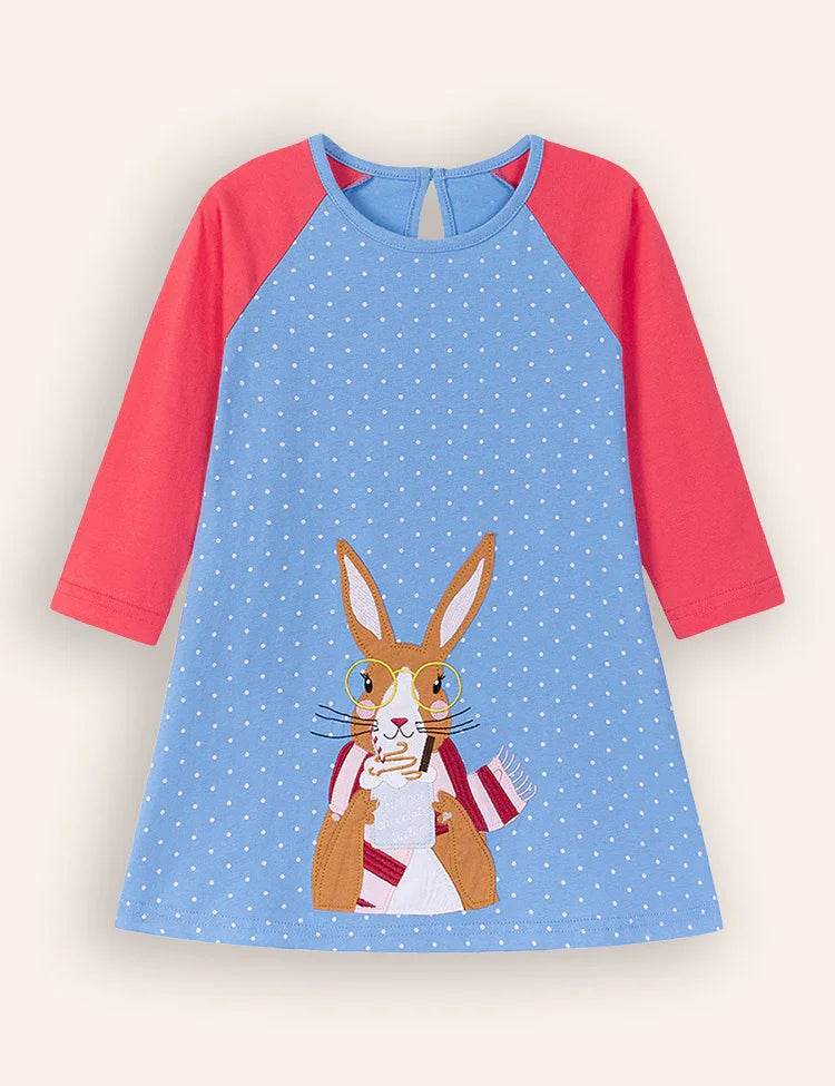 Big Bunny Appliqué Long Sleeve Dress
