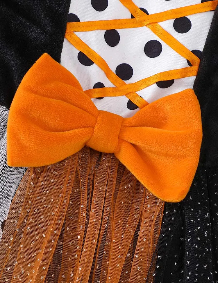 Halloween Polka Dot Tulle Dress Cape Two-piece Set