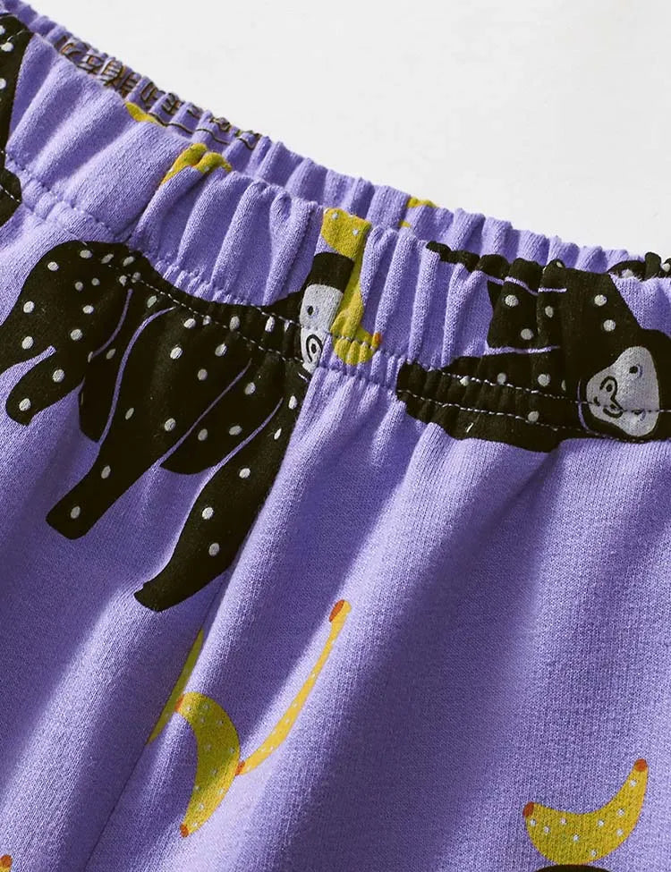 Orangutan Applique Short T-Shirt and Printed Shorts Set