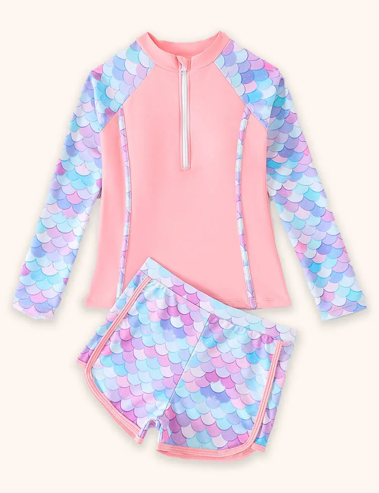 Split Long-sleeved Zip-up Swimsuit