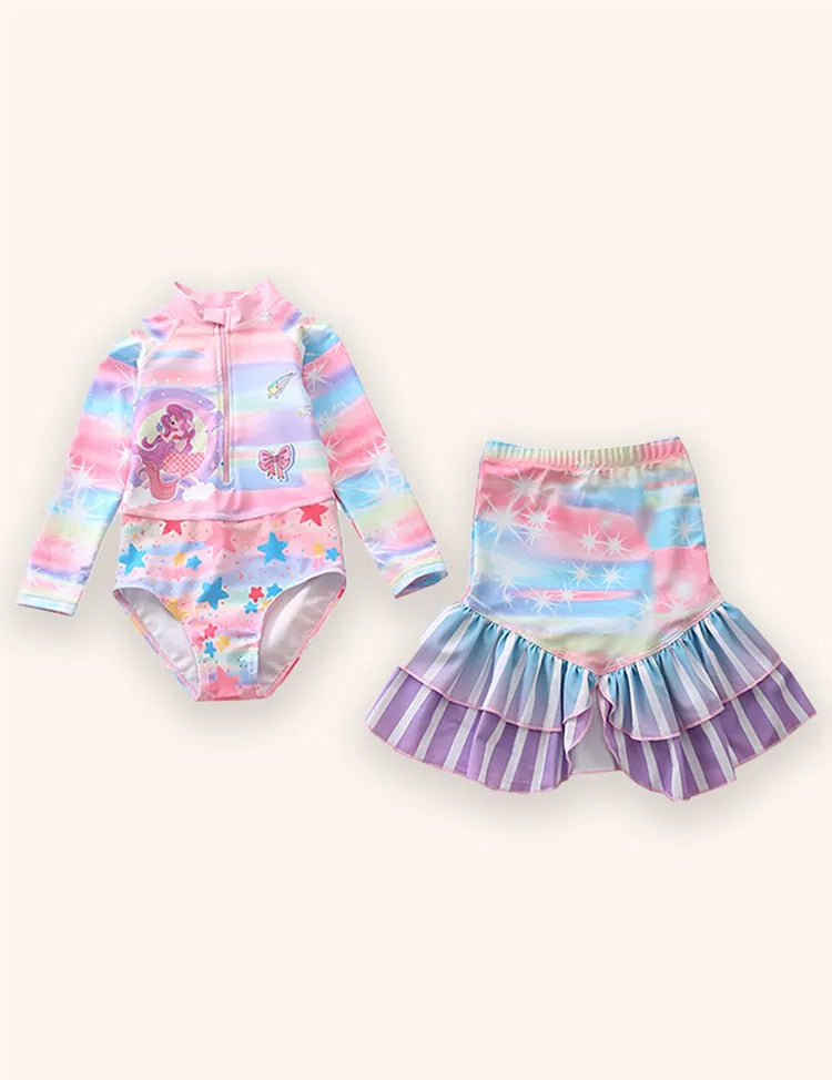 Mermaid Print Long-sleeved Swimsuit