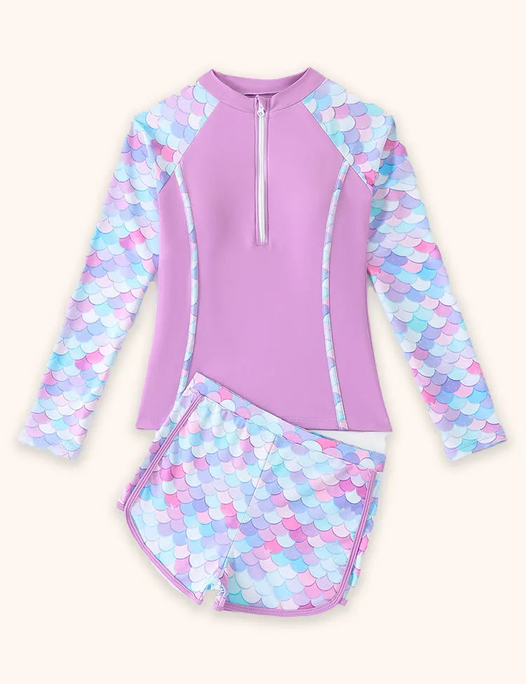 Split Long-sleeved Zip-up Swimsuit