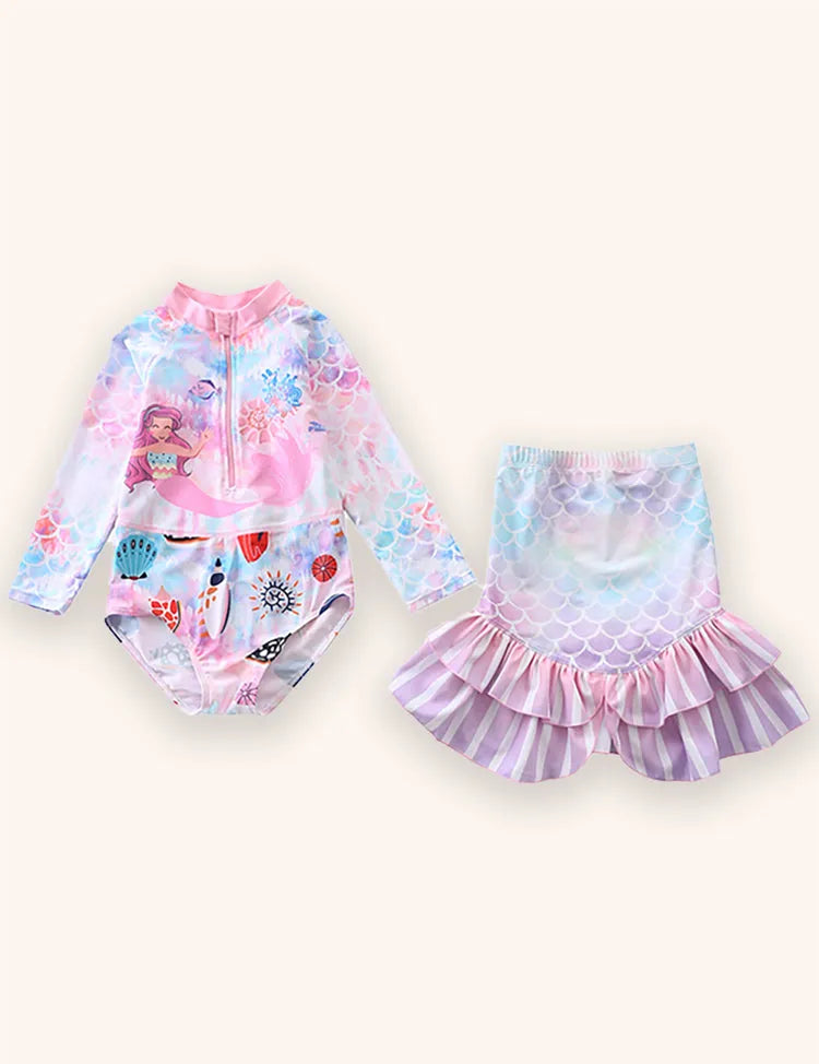 Mermaid Print Long-sleeved Swimsuit