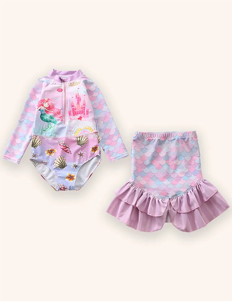 Mermaid Print Long-sleeved Swimsuit