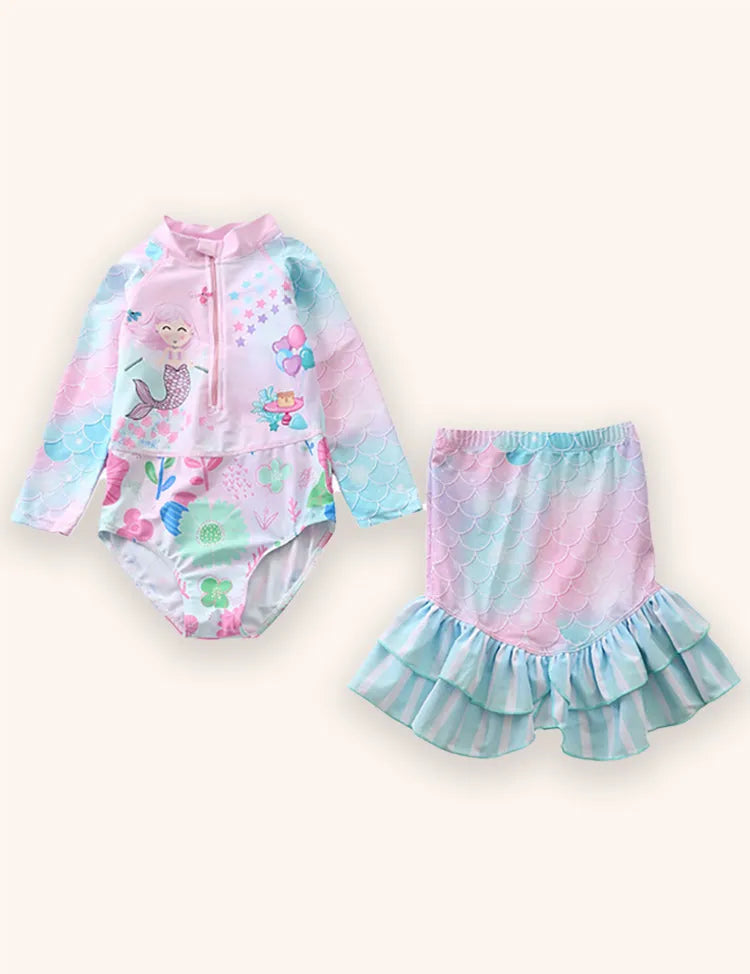 Mermaid Print Long-sleeved Swimsuit