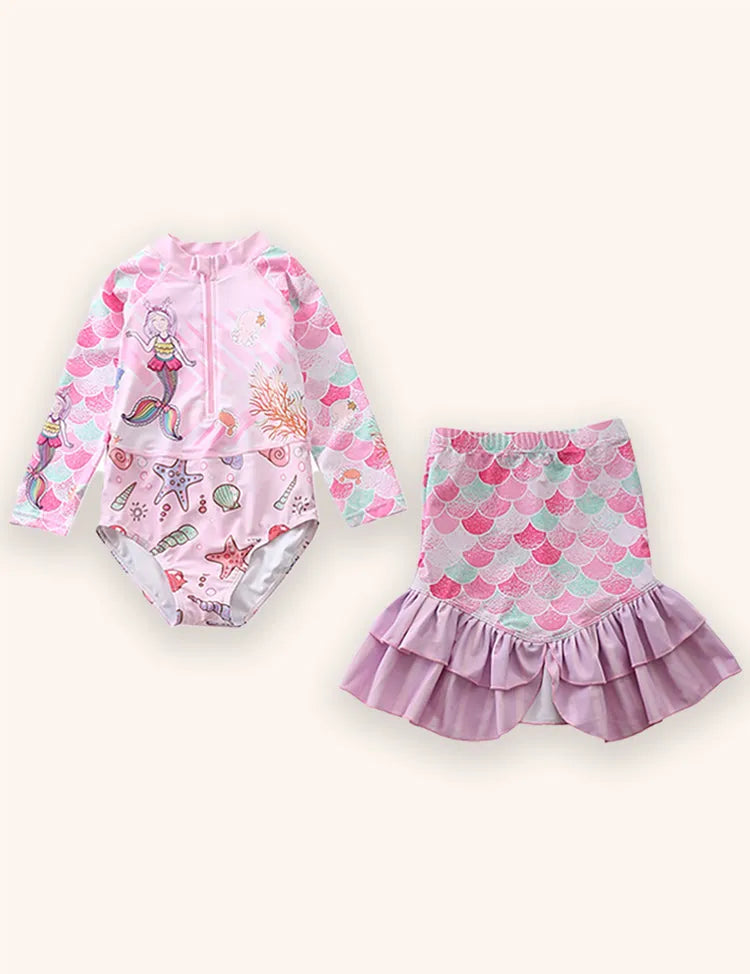 Mermaid Print Long-sleeved Swimsuit