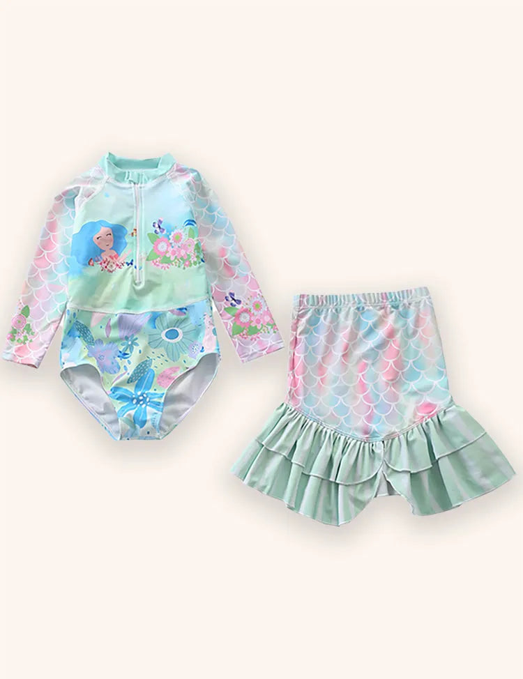 Mermaid Print Long-sleeved Swimsuit
