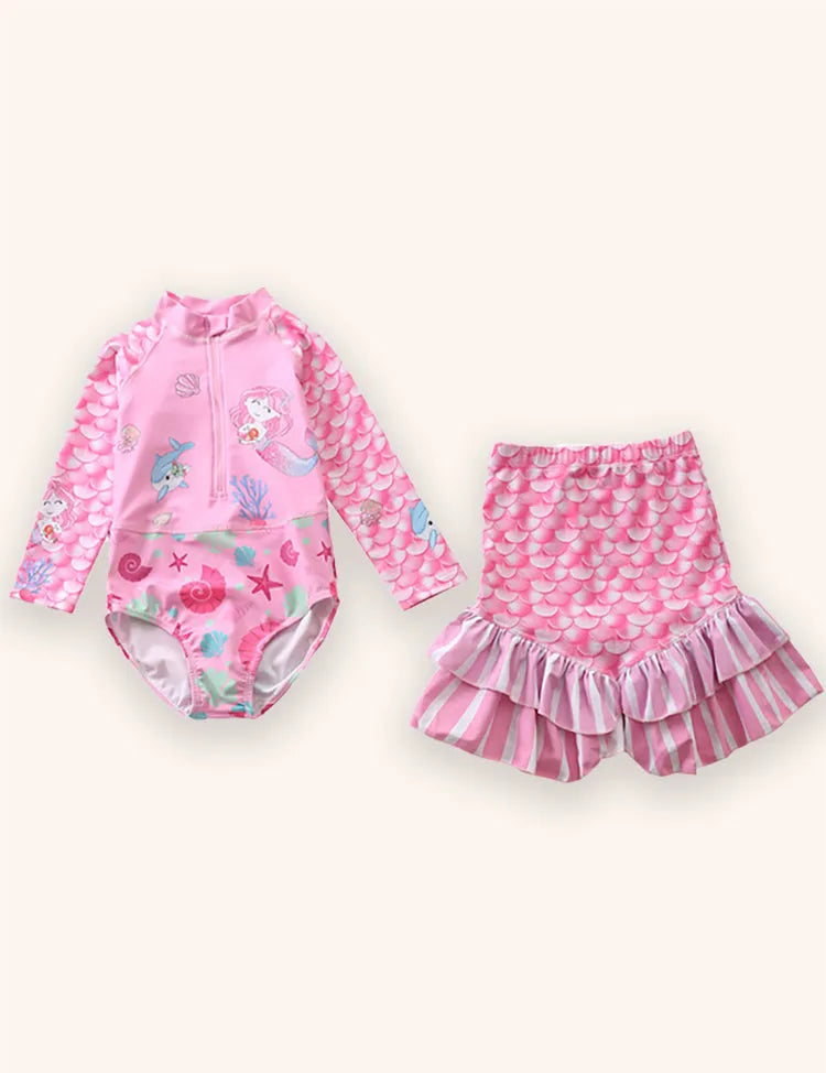 Mermaid Print Long-sleeved Swimsuit