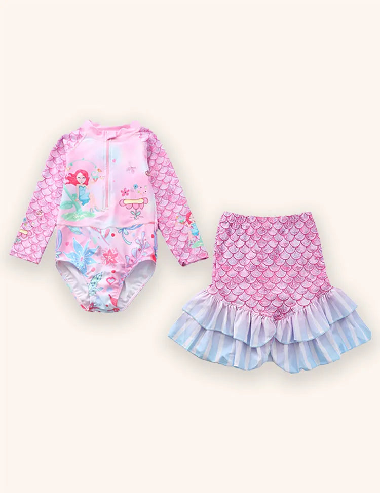 Mermaid Print Long-sleeved Swimsuit