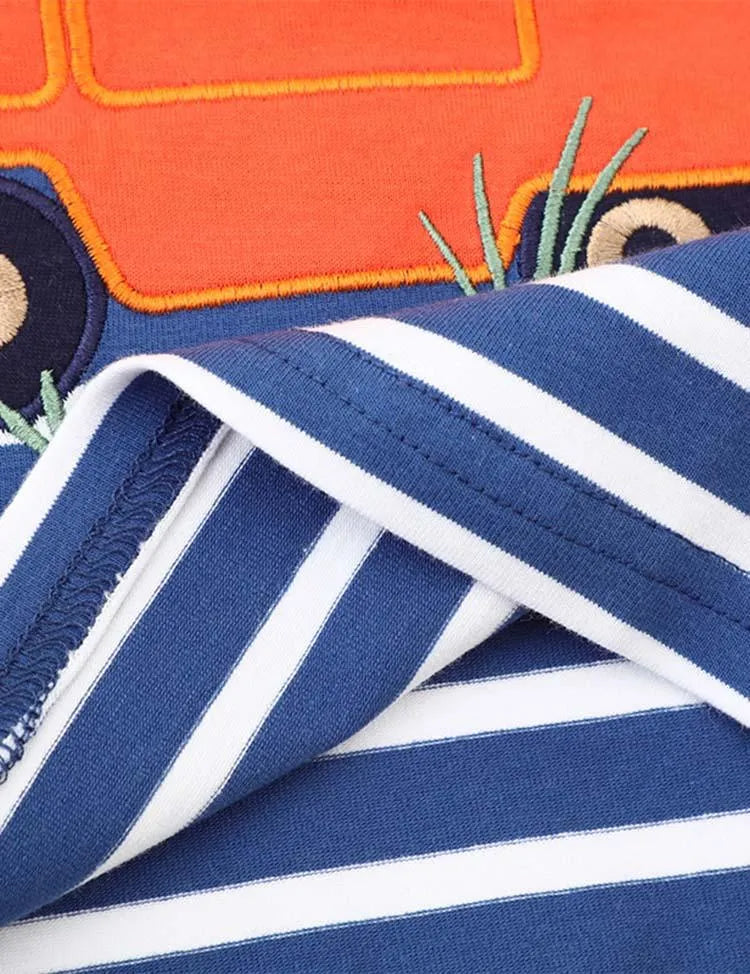 Animal Bus Appliqué Striped Long Sleeve T-shirt - Mini Taylor