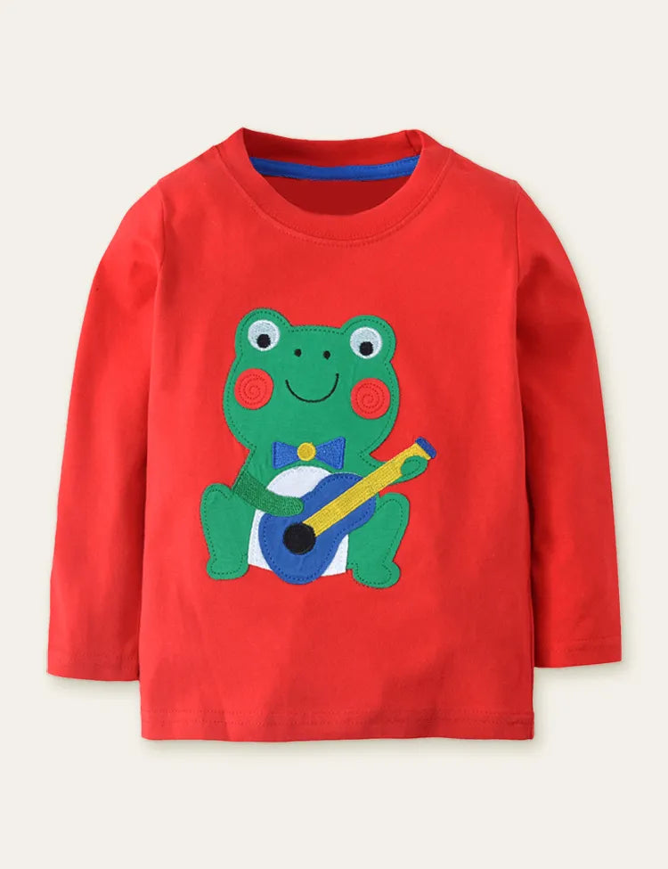 Cartoon Frog Appliqué Long Sleeve T-shirt - Mini Taylor