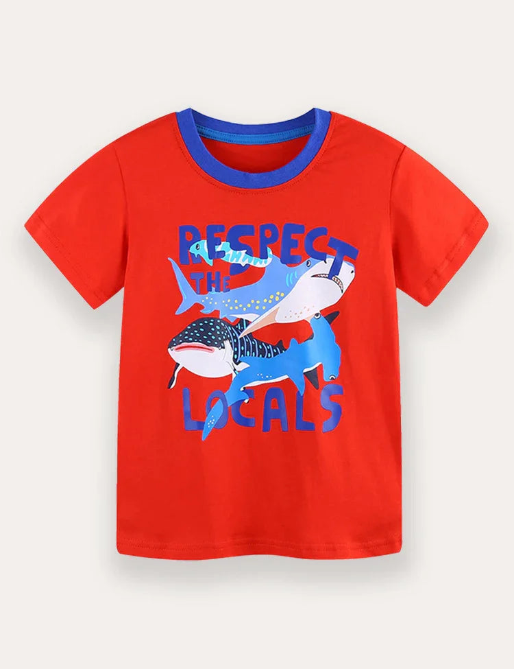 Shark Print T-shirt and Shorts Set