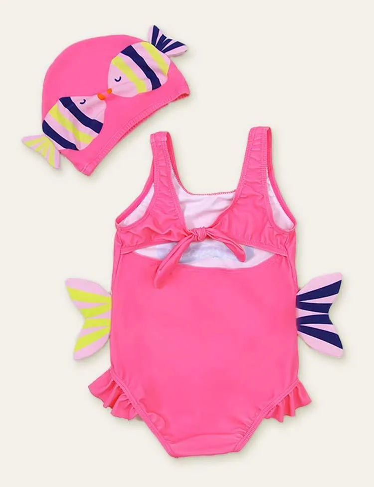 Fish Cute Printed Swimsuit + Swimming Cap - Mini Taylor