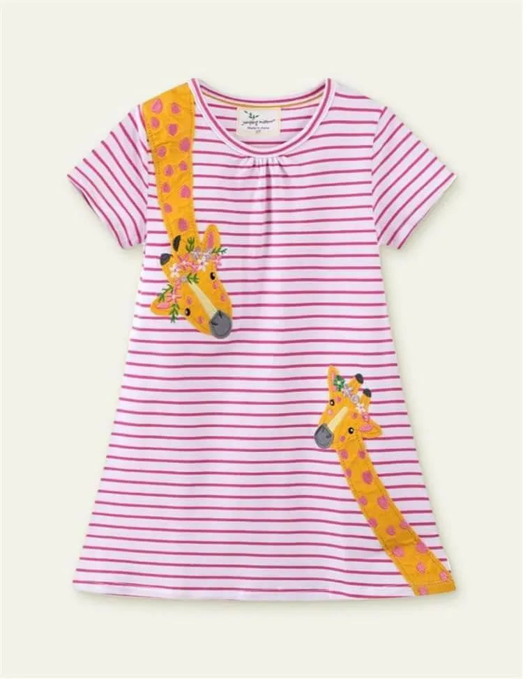 Giraffe appliqué Princess Short Sleeve Dress - Mini Taylor