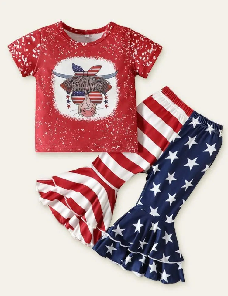 Independence Day Striped Cow Head Printed Set - Mini Taylor