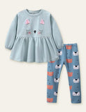 Kitten Embroidery Sweatshirt + Animal Printed Leggings - Mini Taylor