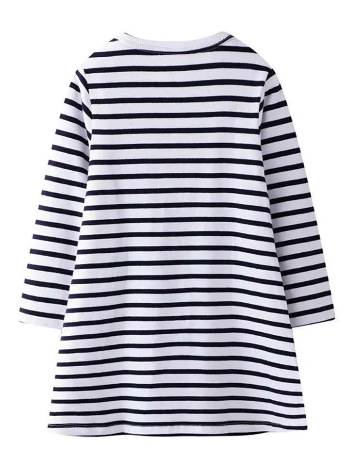Ladybug Appliqué Striped Long-Sleeved Dress - Mini Taylor