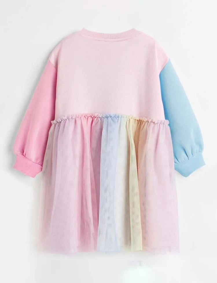 Panda Stitching Long-Sleeved Mesh Dress - Mini Taylor